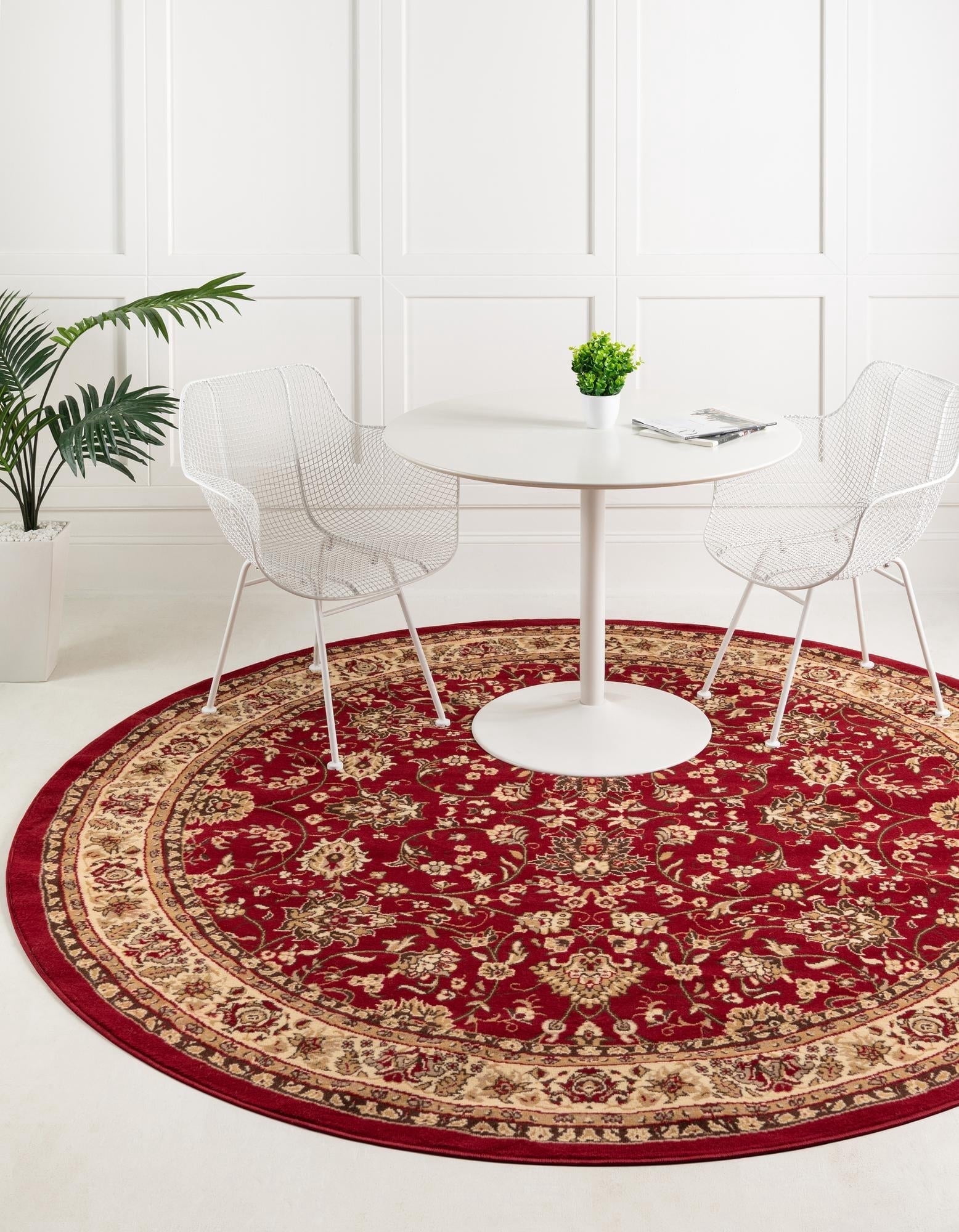 Round Maroon Rug Unique Loom Sialk Hill Collection Area Rug - Washington (5' 3