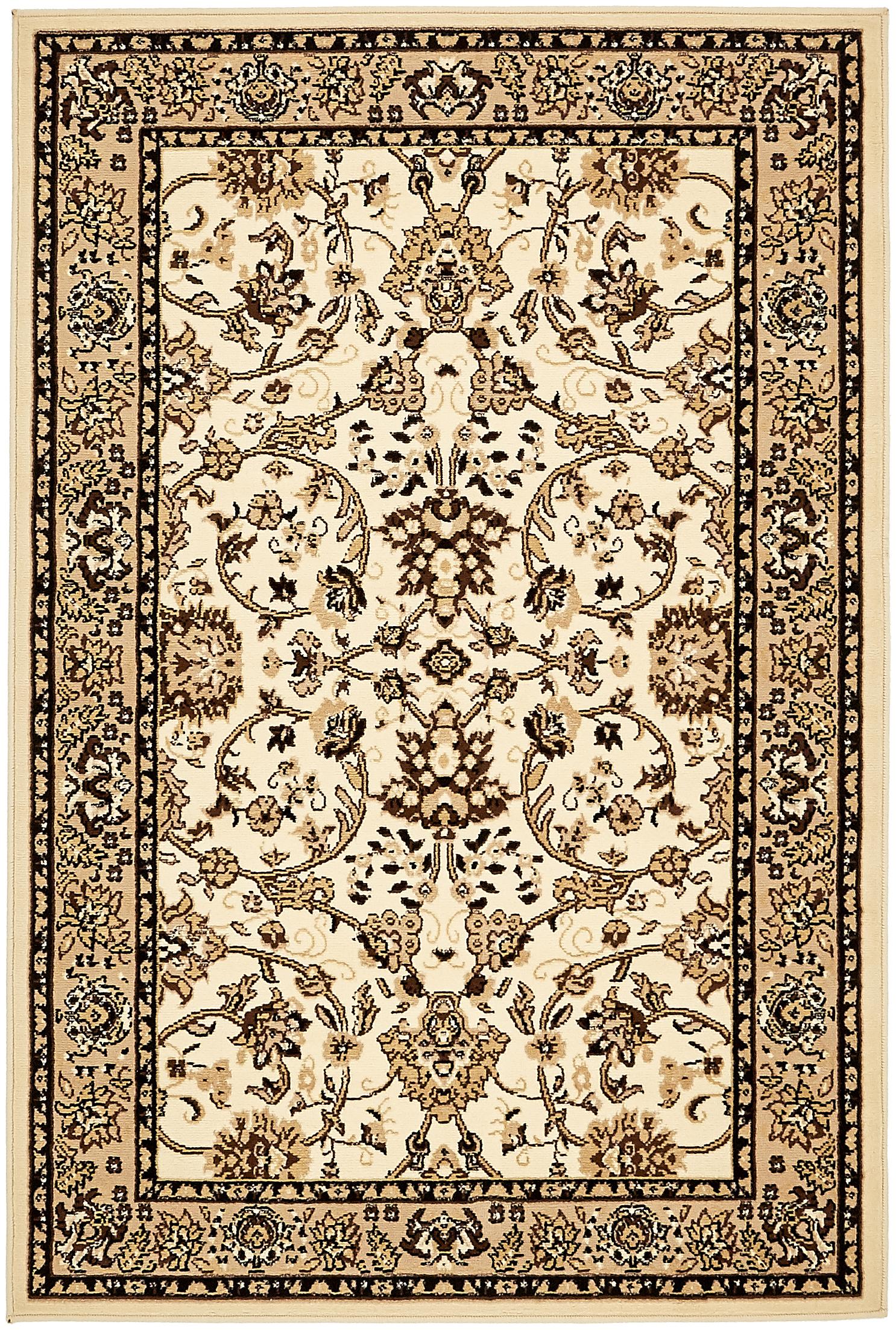 Ivory and Tan 4' x 6' Stain-Resistant Synthetic Area Rug