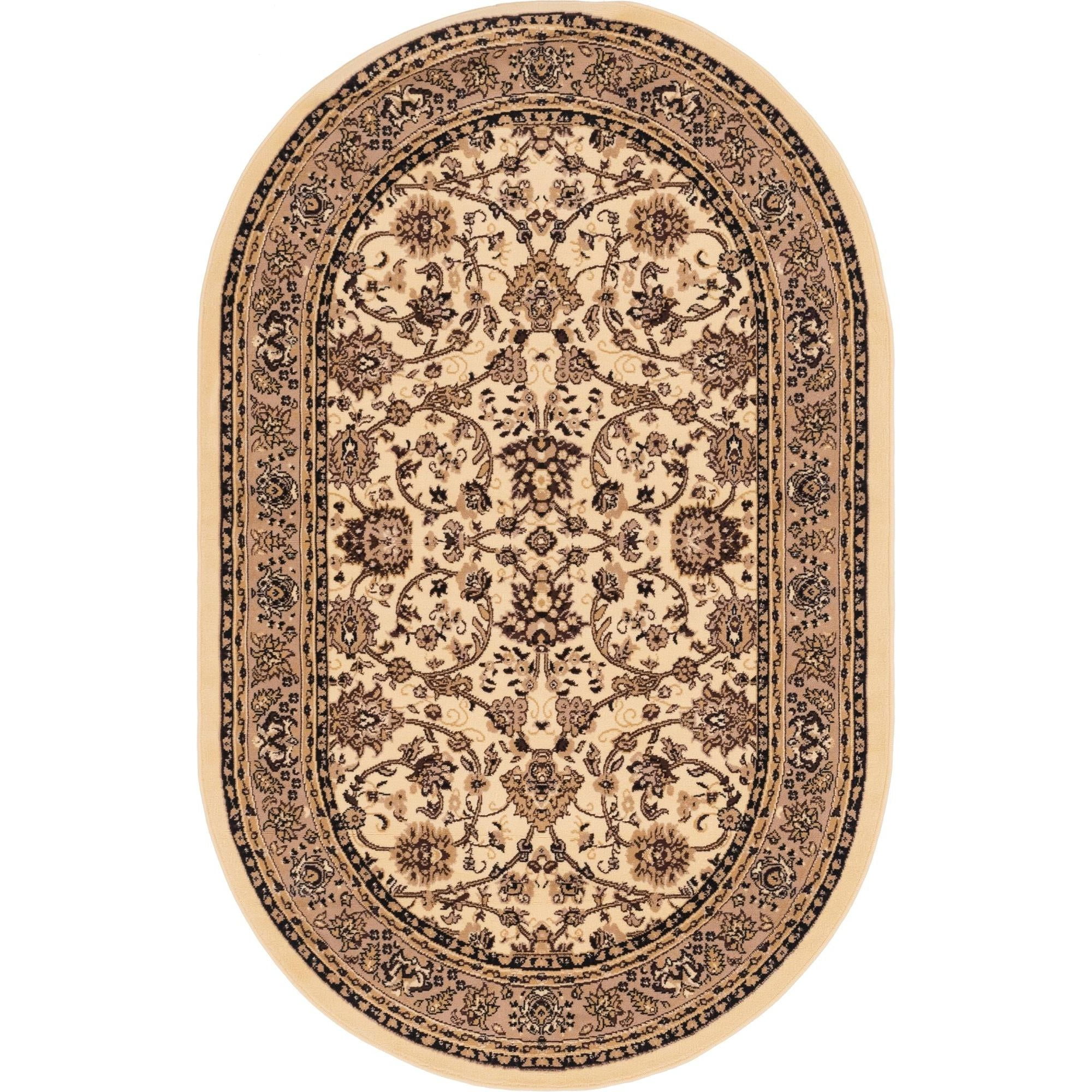 Ivory Tan Oval Transitional Easy-Care Area Rug