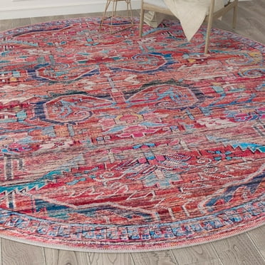 Unique Loom Maahru Collection Area Rug - Waxing Moon (10' 6" Round Rust Red/Beige)
