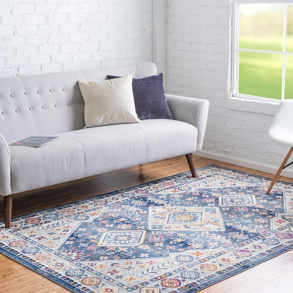 Unique Loom Budapest Collection Area Rug - Wekerle (9' x 12' Rectangle Blue/Black)