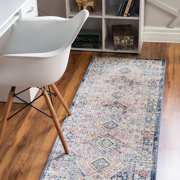Unique Loom Budapest Collection Area Rug - Wekerle (2' x 5' 11" Runner Light Gray/Blue)