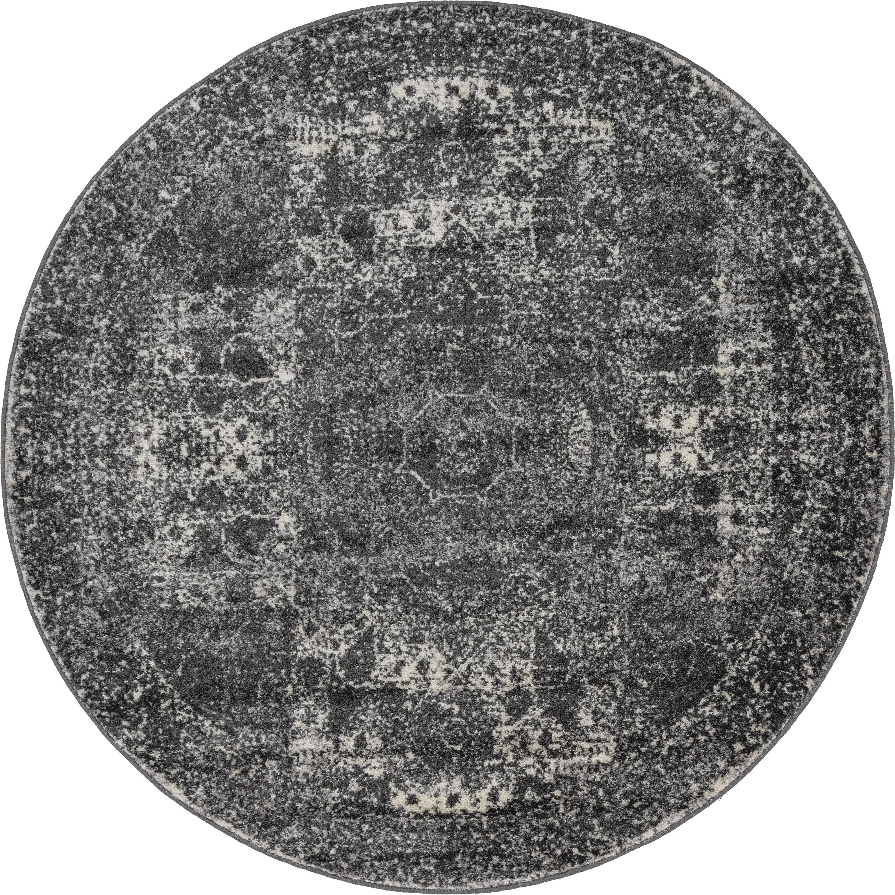 Grainger Round Rug 5' Gray and Ivory Geometric Round Area Throw Rug - Walmart.com