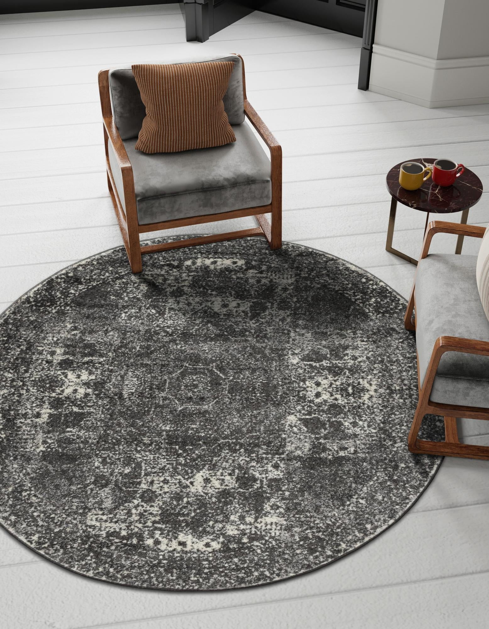 Bromley Cottage Charm Round Rug Dark Gray 5' 1"