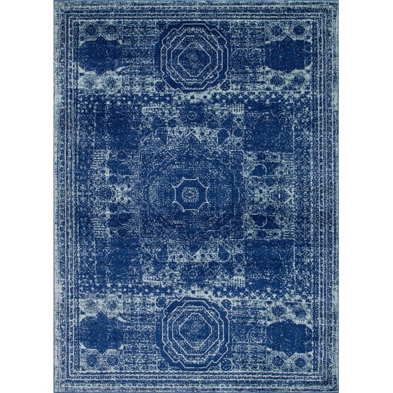 9' x 12' Navy Blue and Ivory Transitional Rectangular Area Throw Rug