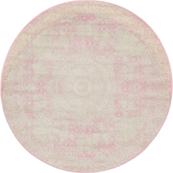 5' Pink and Ivory Border Round Area Throw Rug