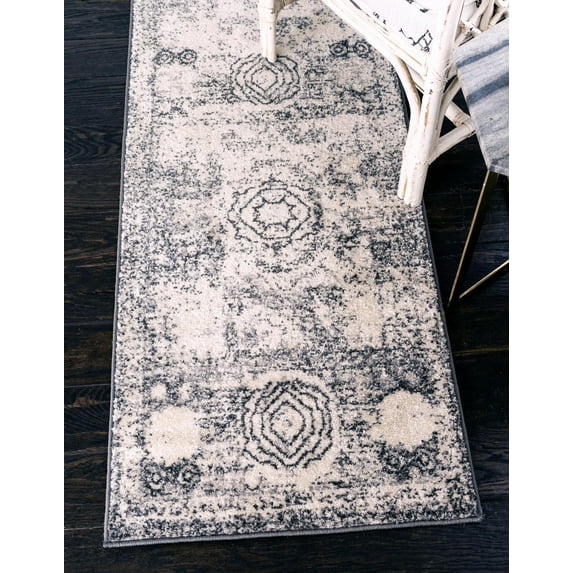 Unique Loom Bromley Collection Area Rug - Wells (2' x 13' 1" Runner Ivory/Gray)