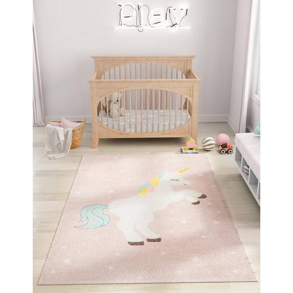 Unique Loom Whimsy Kids Collection Area Rug - Alicorn (2' 2" x 2' 11" Rectangle Pink/Black)