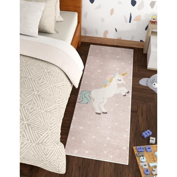 Unique Loom Whimsy Kids Collection Area Rug - Alicorn (2' 2" x 3' 11" Runner Pink/Black)