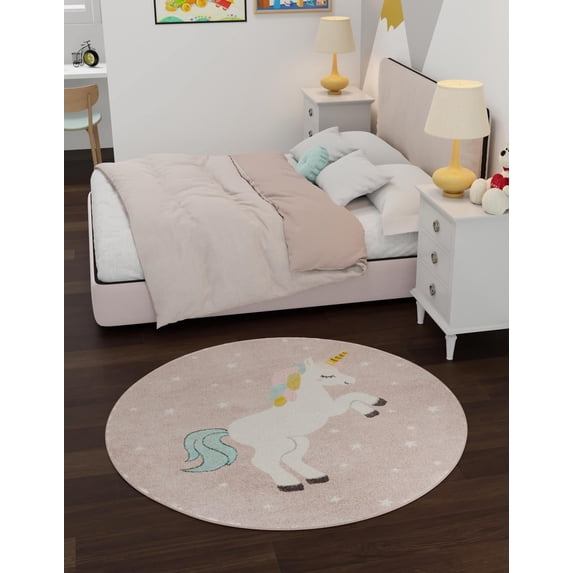 Unique Loom Whimsy Kids Collection Area Rug - Alicorn (3' 3" Round Pink/Black)