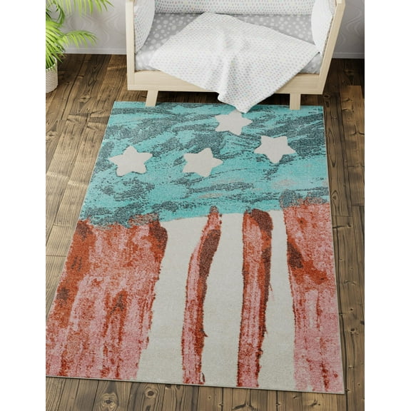 Unique Loom Whimsy Kids Collection Area Rug - Americana (5' 3" x 8' Rectangle Red and Blue/Ivory)