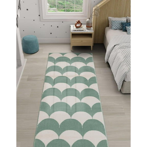 Unique Loom Whimsy Kids Collection Area Rug - Arches (2' x 5' 1" Runner Soft Green/Ivory)