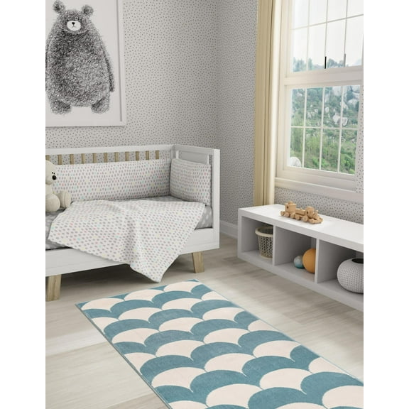 Unique Loom Whimsy Kids Collection Area Rug - Arches (2' x 6' 1" Runner Sky blue/Ivory)