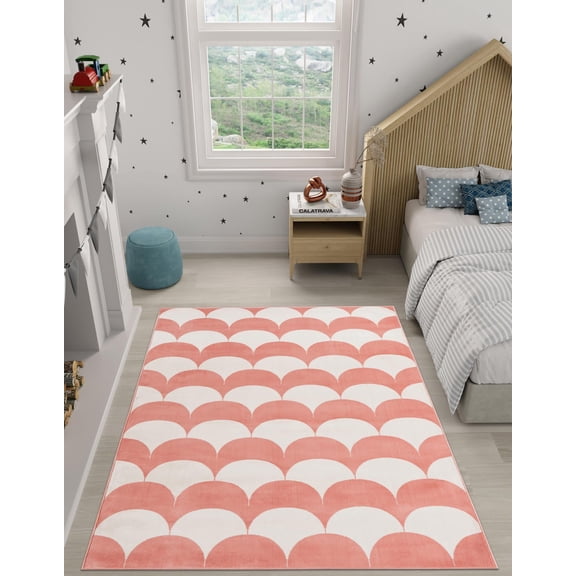 Unique Loom Whimsy Kids Collection Area Rug - Arches (4' 1" x 6' 1" Rectangle Soft Coral Pink/Ivory)