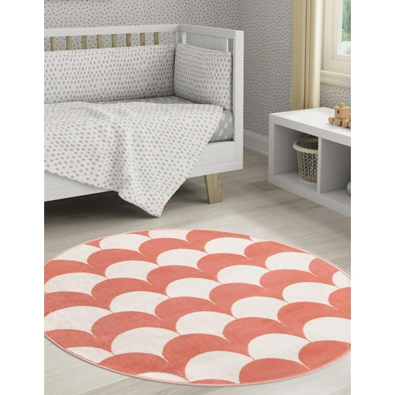 Unique Loom Whimsy Kids Collection Area Rug - Arches (7' 10" Round Soft Coral Pink/Ivory)