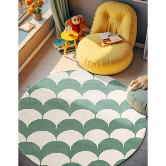 Unique Loom Whimsy Kids Collection Area Rug - Arches (7' 10" Round Soft Green/Ivory)