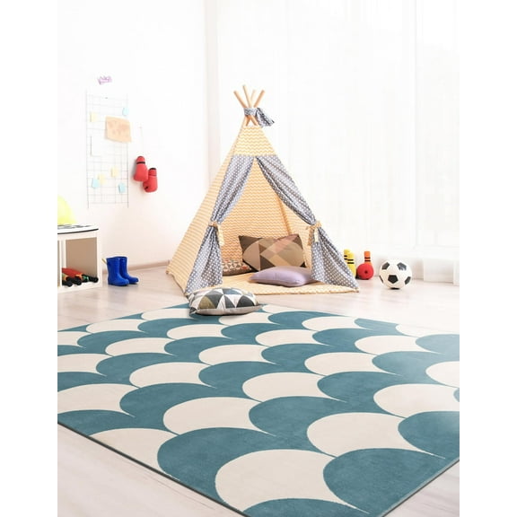 Unique Loom Whimsy Kids Collection Area Rug - Arches (7' 10" Square Sky blue/Ivory)
