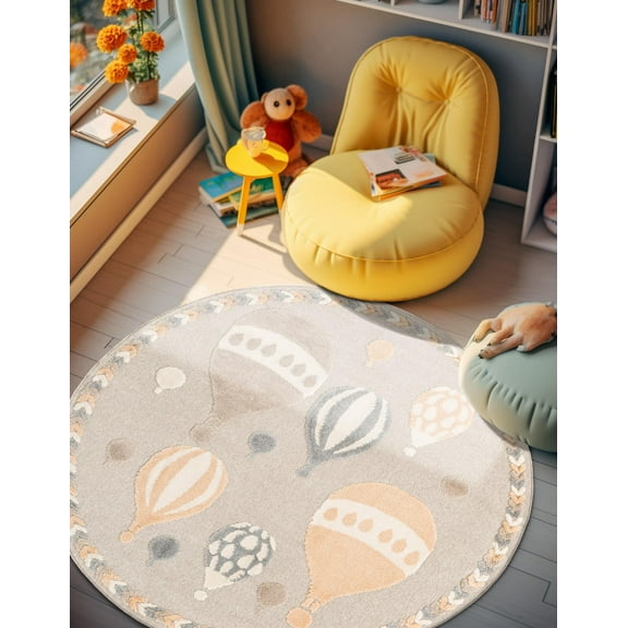 Unique Loom Whimsy Kids Collection Area Rug - Balloons (3' 1" Round Multi/Beige)