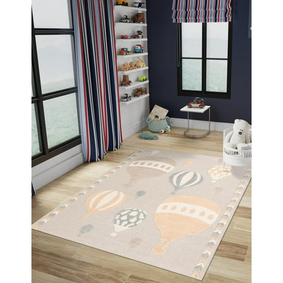 Unique Loom Whimsy Kids Collection Area Rug - Balloons (5' 3" x 8' Rectangle Multi/Beige)