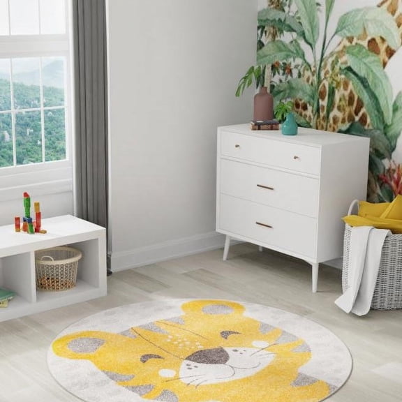 Unique Loom Whimsy Kids Collection Area Rug - Billy (5' 3" Round Gray/Black) Perfect For Kids Bed Room/Nursery Room/Living Room/Class Room/Play Room