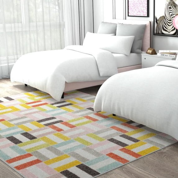 Unique Loom Whimsy Kids Collection Area Rug - Chicklets (3' 11" x 5' 11" Rectangle Multi/Black) Perfect For Kids Bed Room/Nursery Room/Living Room/Class Room/Play Room
