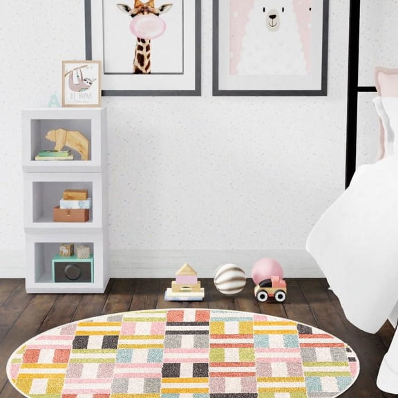 Unique Loom Whimsy Kids Collection Area Rug - Chicklets (5' 3" Round Multi/Black) Perfect For Kids Bed Room/Nursery Room/Living Room/Class Room/Play Room