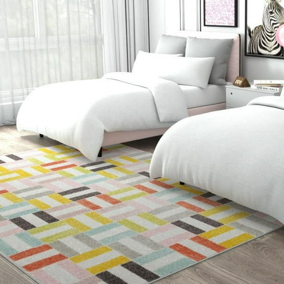 Unique Loom Whimsy Kids Collection Area Rug - Chicklets (5' 3" x 8' Rectangle Multi/Black) Perfect For Kids Bed Room/Nursery Room/Living Room/Class Room/Play Room