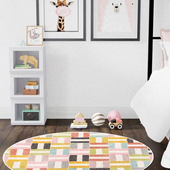Unique Loom Whimsy Kids Collection Area Rug - Chicklets (7' 10" Round Multi/Black) Perfect For Kids Bed Room/Nursery Room/Living Room/Class Room/Play Room