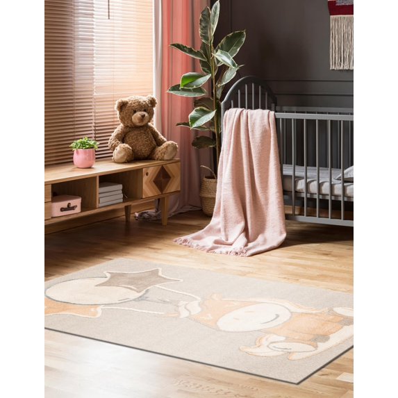 Unique Loom Whimsy Kids Collection Area Rug - Clement (4' 1" x 6' 1" Rectangle Peach Blossom/Gray)