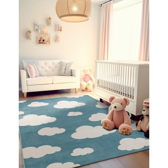 Unique Loom Whimsy Kids Collection Area Rug - Clouds (2' x 3' 1" Rectangle Sky blue/Ivory)