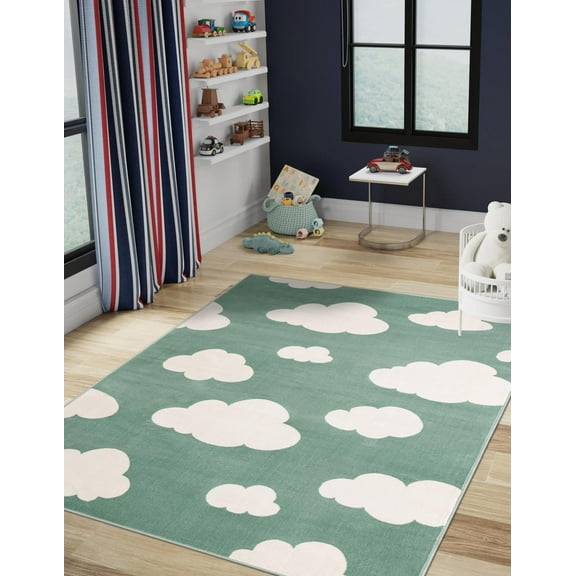 Unique Loom Whimsy Kids Collection Area Rug - Clouds (2' x 3' 1" Rectangle Soft Green/Ivory)