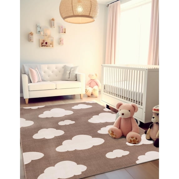 Unique Loom Whimsy Kids Collection Area Rug - Clouds (5' 1" x 7' 1" Rectangle Hazelnut Beige/Ivory)