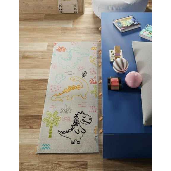 Unique Loom Whimsy Kids Collection Area Rug - Dino (2' 2" x 6' 1" Runner Ivory/Gray)
