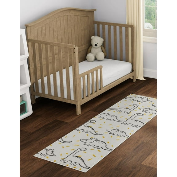 Unique Loom Whimsy Kids Collection Area Rug - Dinosaur (2' 2" x 5' 1" Runner Ivory/Yellow)