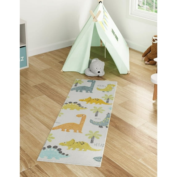 Unique Loom Whimsy Kids Collection Area Rug - Dinotopia (2' 2" x 6' 1" Runner Ivory/Black)