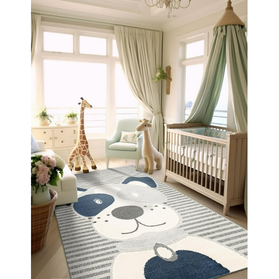Unique Loom Whimsy Kids Collection Area Rug - Doggo (2'  x 3' 1" Rectangle Blue and Gray/Ivory)