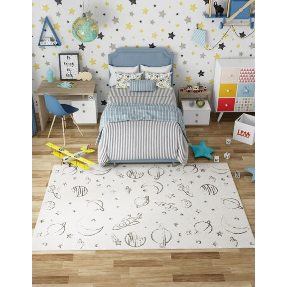 Unique Loom Whimsy Kids Collection Area Rug - Dreams (2' 2" x 2' 11" Rectangle Ivory/Gray)