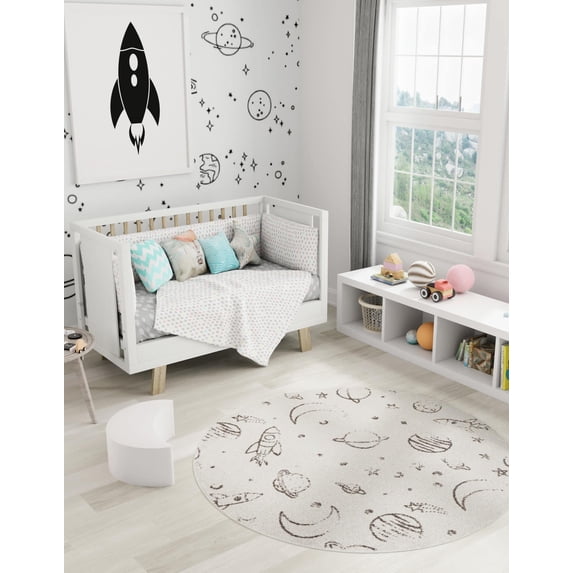 Unique Loom Whimsy Kids Collection Area Rug - Dreams (5' 3" Round Ivory/Gray)