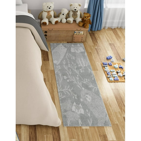 Unique Loom Whimsy Kids Collection Area Rug - Foxy (2' 2" x 3' 11" Runner Gray/Ivory)