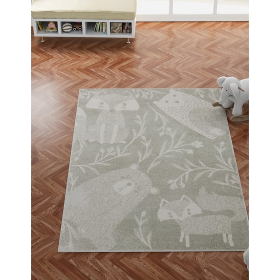 Unique Loom Whimsy Kids Collection Area Rug - Foxy (7' 10" x 10' Rectangle Gray/Ivory)