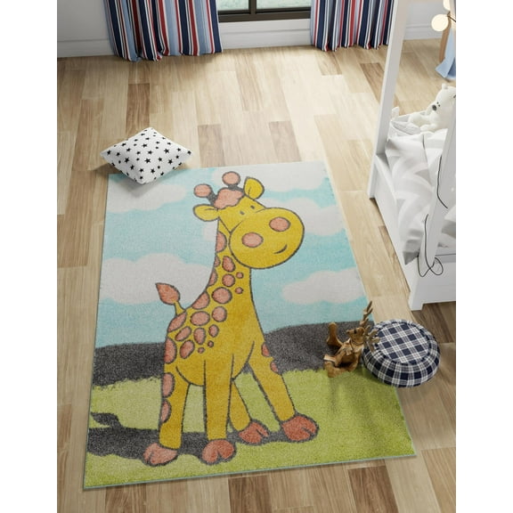 Unique Loom Whimsy Kids Collection Area Rug - Giraffe (5' 3" x 8' Rectangle Blue/Ivory)