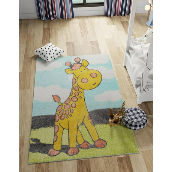 Unique Loom Whimsy Kids Collection Area Rug - Giraffe (7' 10" x 10' Rectangle Blue/Ivory)