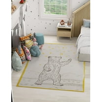 Unique Loom Whimsy Kids Collection Area Rug - Grizzly (5' 3" x 8' Rectangle Ivory and Gray/Yellow)