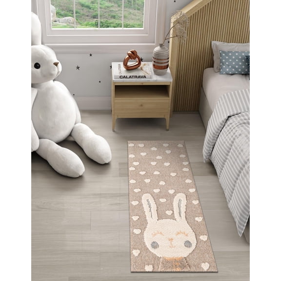 Unique Loom Whimsy Kids Collection Area Rug - Heart Bunny (2' 7" x 6' 1" Runner Peach Blossom/Ivory)