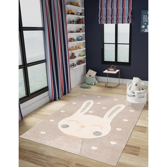 Unique Loom Whimsy Kids Collection Area Rug - Heart Bunny (2' x 3' 1" Rectangle Peach Blossom/Ivory)
