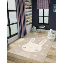 Unique Loom Whimsy Kids Collection Area Rug - Heart Bunny  (5' 3" x 8' Rectangle Peach Blossom/Ivory)