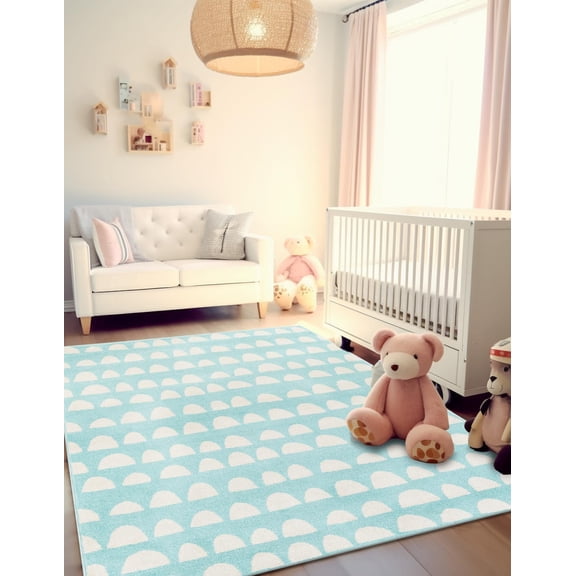 Unique Loom Whimsy Kids Collection Area Rug - Hillow (5' 1" x 8' Rectangle Clear Blue/Ivory)