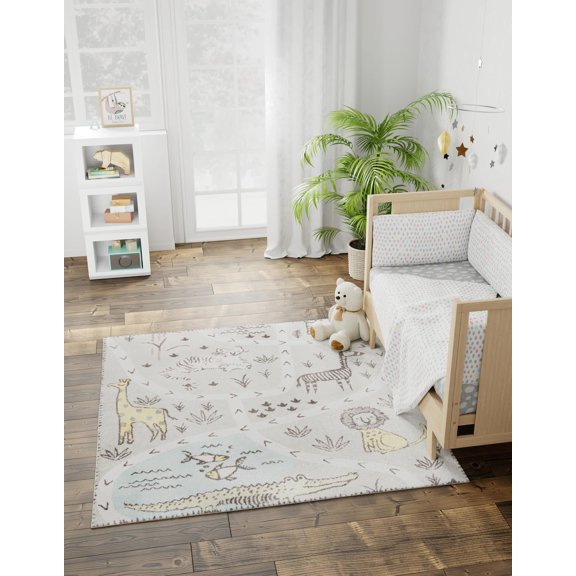 Unique Loom Whimsy Kids Collection Area Rug - Jungle (7' 10" Square Gray/Black)