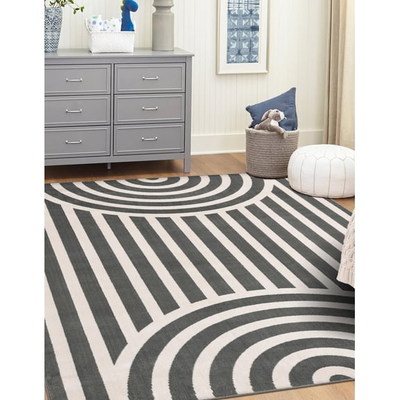 Unique Loom Whimsy Kids Collection Area Rug - Lines (2' x 3' 1" Rectangle Silver Gray/Ivory)