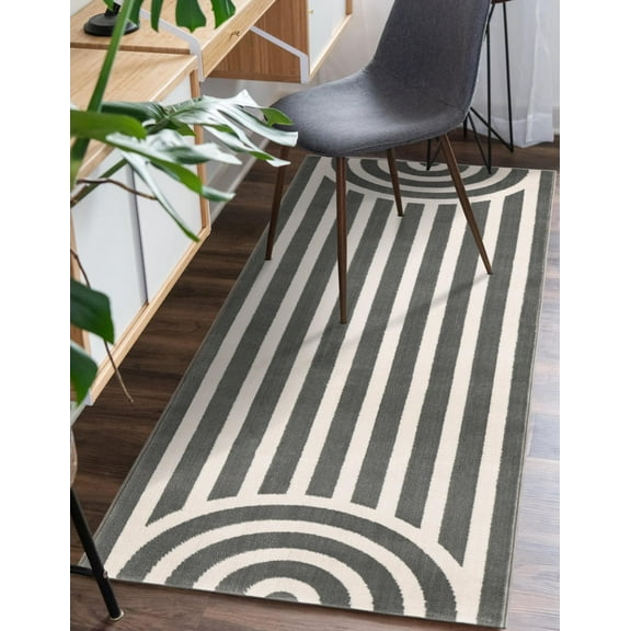 Unique Loom Whimsy Kids Collection Area Rug - Lines (2' x 5' 1" Runner Silver Gray/Ivory)